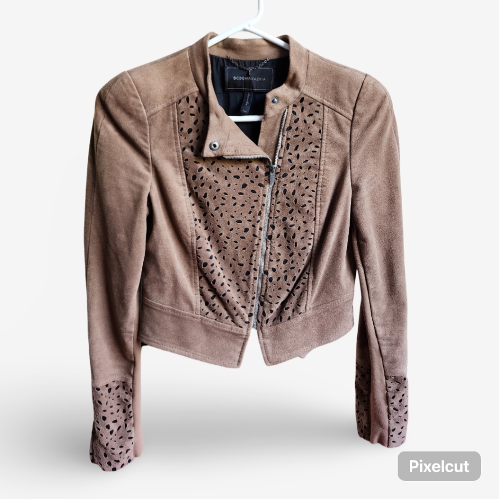 Brown Suede Jacket with Perforated Design